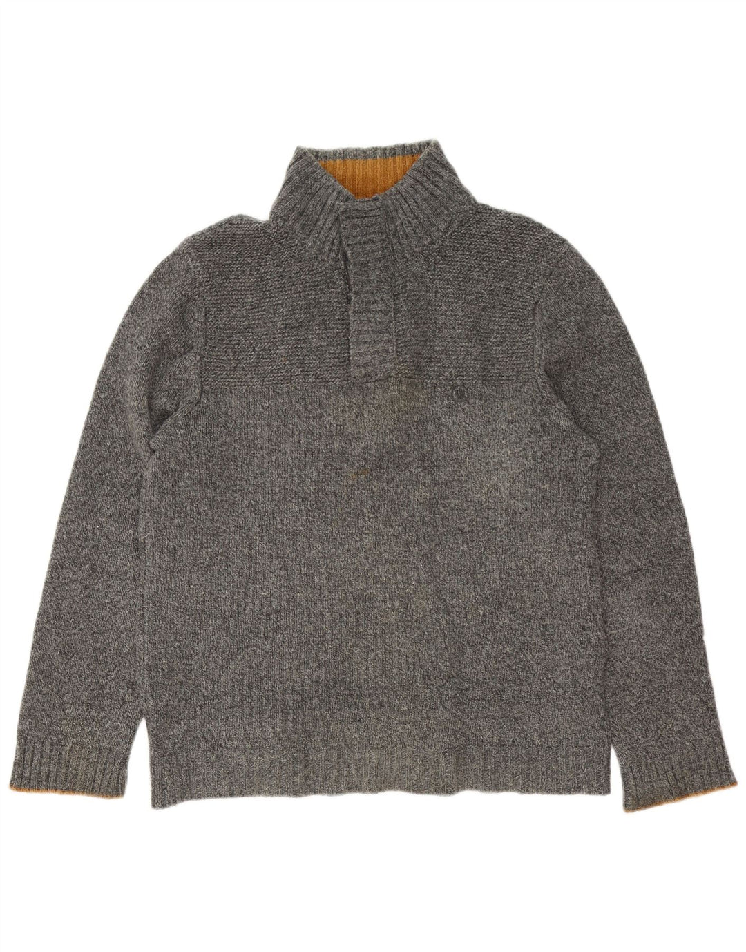 Fat Face Mens Button Neck Jumper Sweater Large Grey Flecked Wool