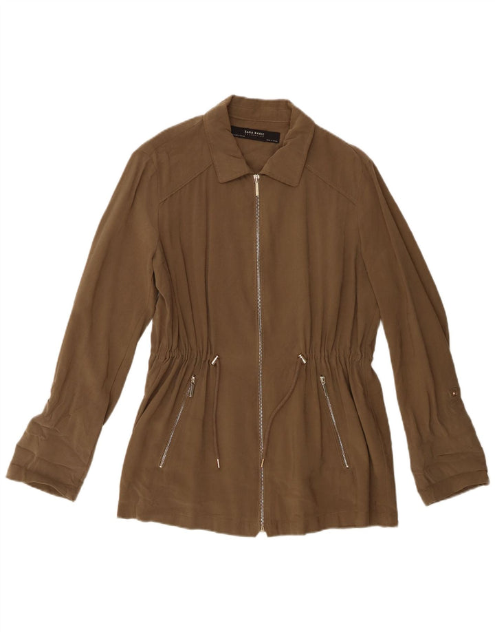 Zara Womens Bomber Jacket UK 14 Medium Khaki Viscose