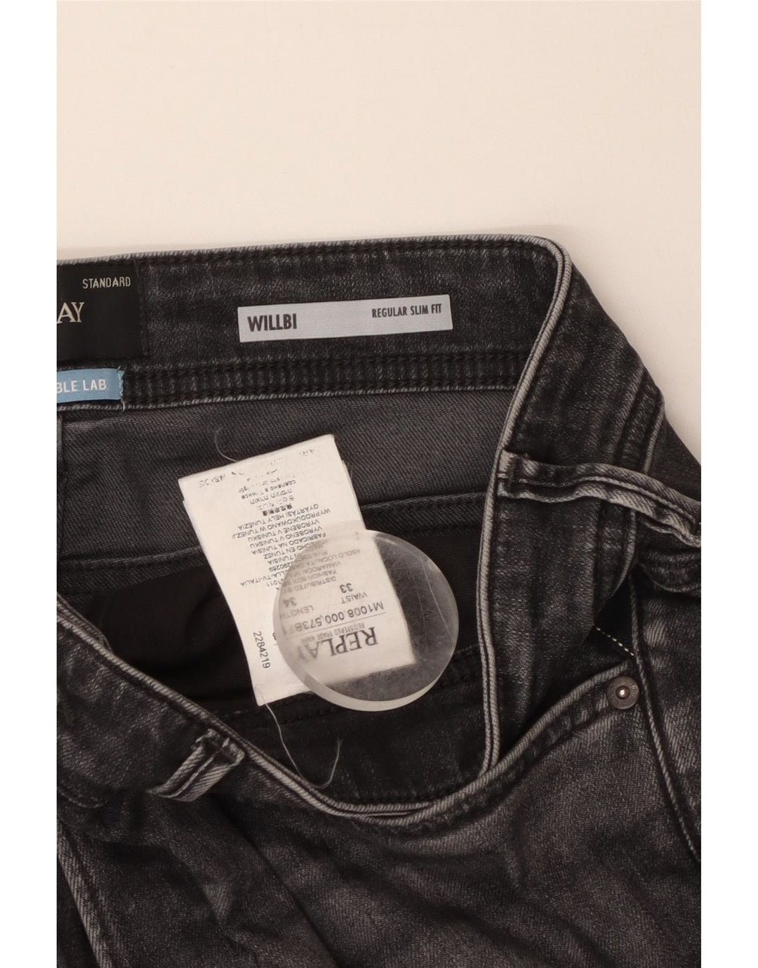 REPLAY Mens Willbi Regular Slim Jeans W33 L34 Grey Cotton