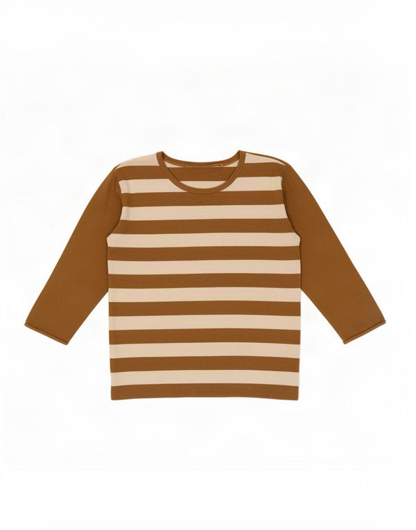 Zara Womens 3/4 Sleeve Boat Neck Jumper Sweater UK 14 Medium Brown Striped