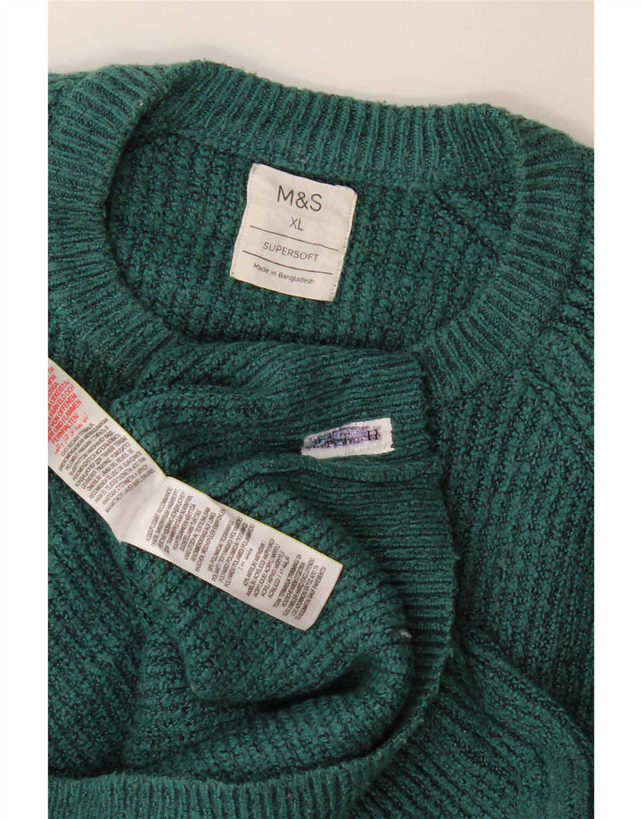 Marks & Spencer Mens Crew Neck Jumper Sweater XL Green Polyamide