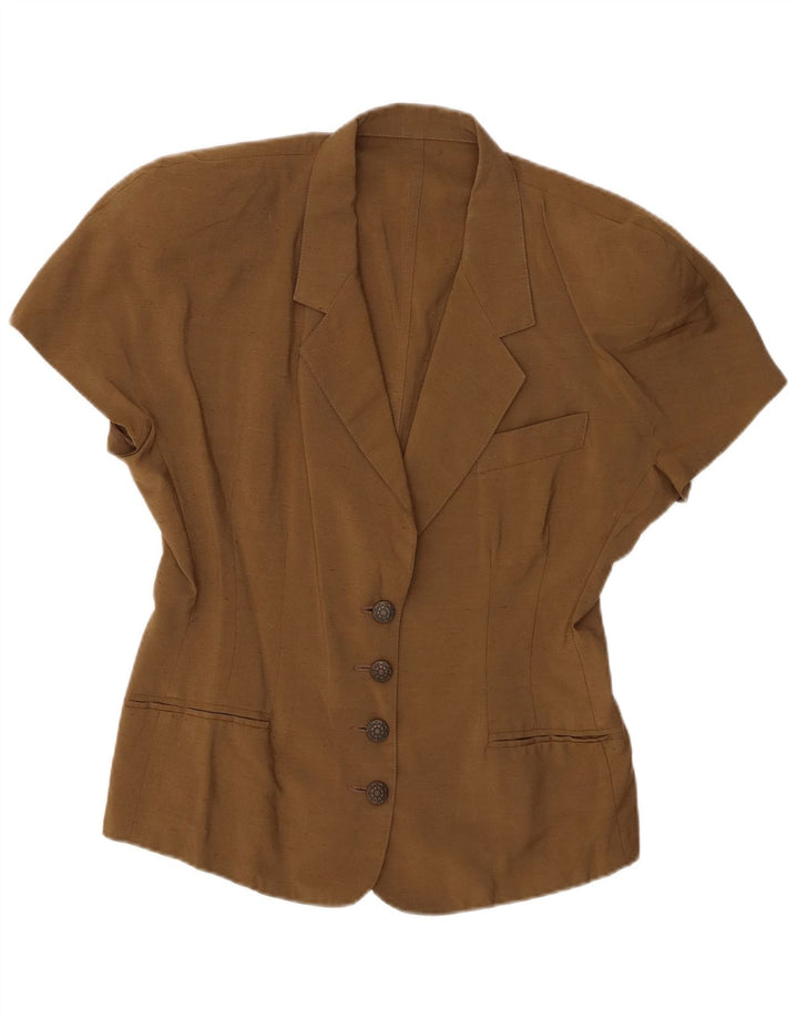Vintage Womens Short Sleeve 4 Button Blazer Jacket IT 46 Large Brown