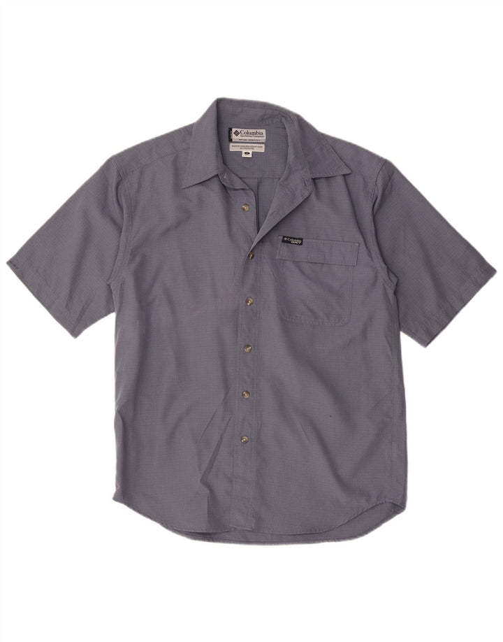 Columbia Mens Short Sleeve Shirt Small Blue Gingham Polyester