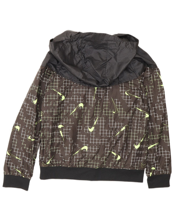 Nike Boys Graphic Zip Hoodie Sweater 12-13 Years Large Black Geometric