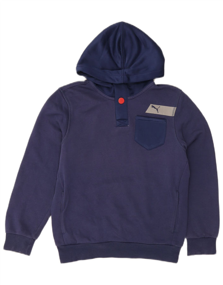 PUMA Boys Button Neck Hoodie Jumper 11-12 Years Navy Blue Cotton