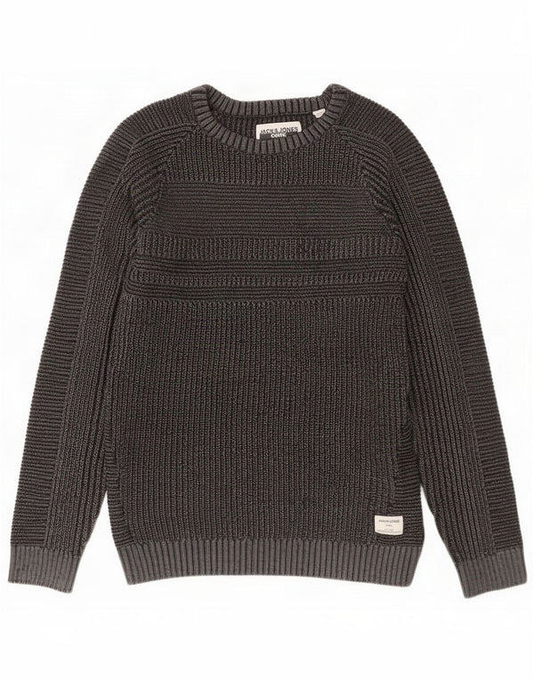 Jack & Jones Mens Boat Neck Jumper Sweater Medium Grey Flecked Acrylic