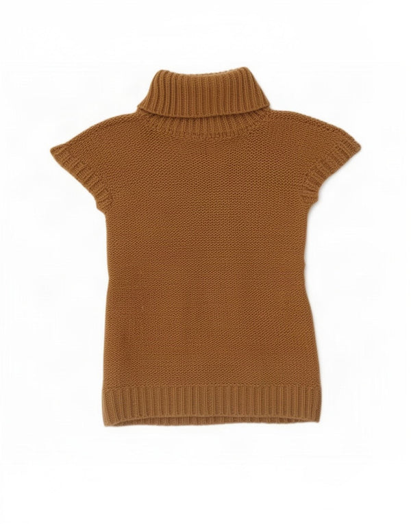 Zara Womens Short Sleeve Roll Neck Jumper Sweater UK 12 Medium Beige