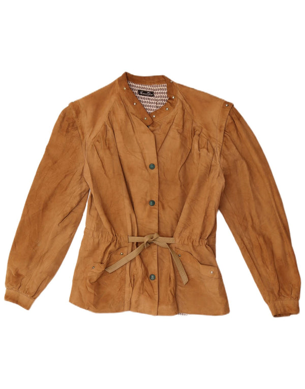 Vintage Womens Suede Bomber Jacket IT 42 Medium Beige Leather