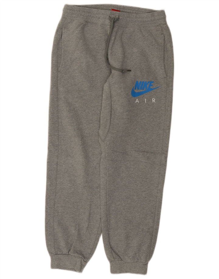 NIKE Womens Graphic Tracksuit Trousers Joggers UK 14 Medium Grey Cotton