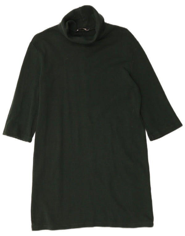 Zara Womens 3/4 Sleeve Jumper Dress UK 10 Small Green Cotton