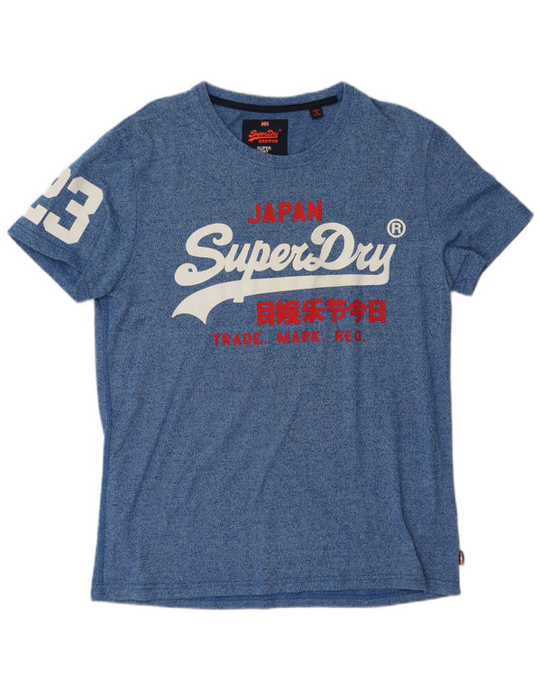 Superdry Mens Graphic T-Shirt Top XL Blue Flecked Cotton