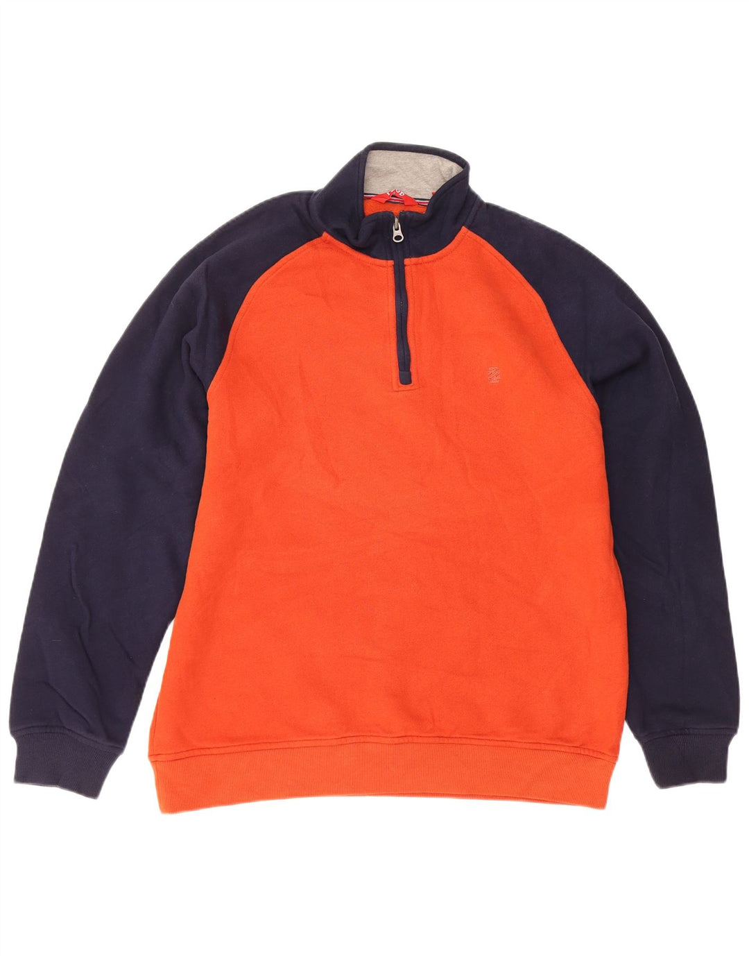 IZOD Mens Zip Neck Sweatshirt Jumper Medium Orange Colourblock Cotton