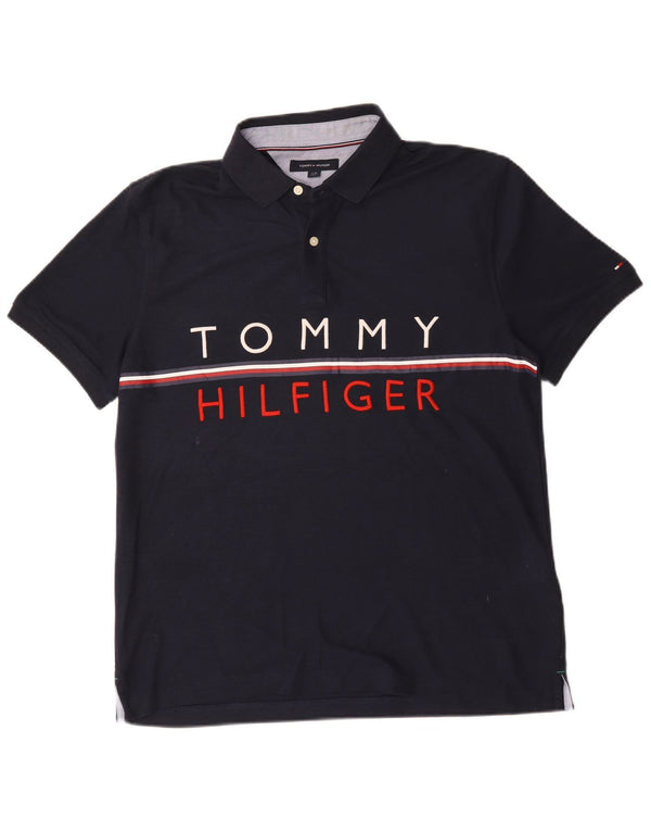 Tommy Hilfiger Mens Graphic Polo Shirt Large Navy Blue Cotton