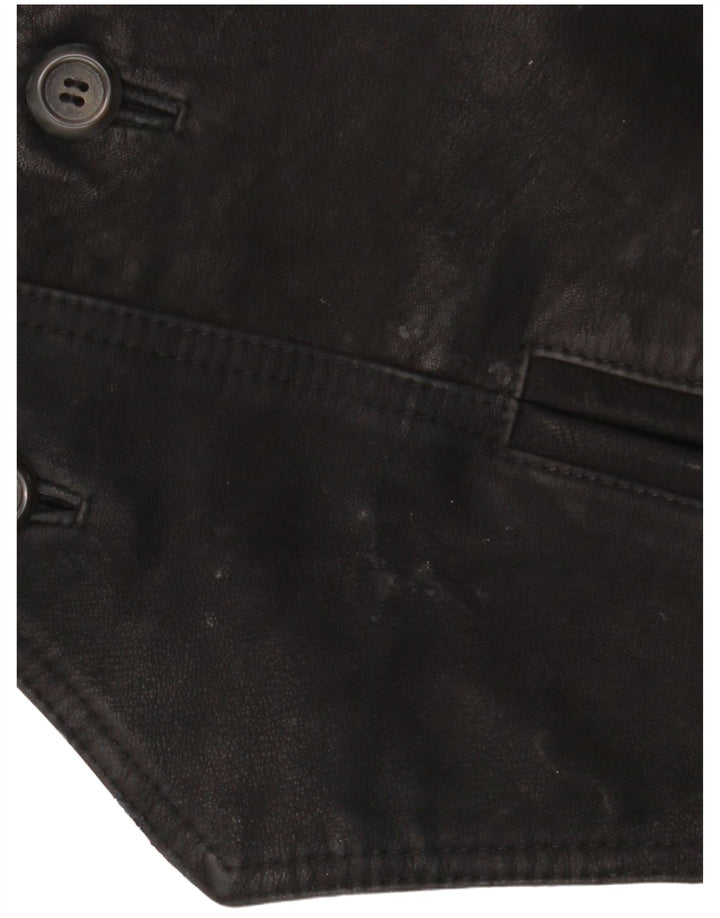 Vintage Mens Leather Waistcoat Large Black Patchwork