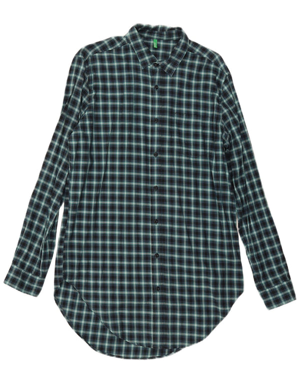 Benetton Mens Tall Flannel Shirt Large Navy Blue Gingham