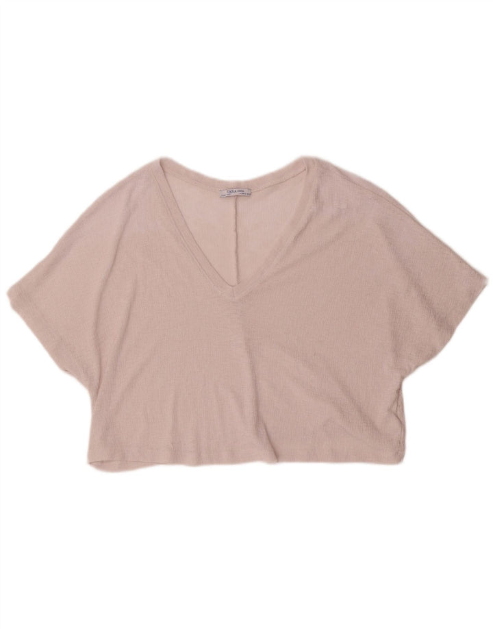 Zara Womens Crop Oversized Blouse Top UK 10 Small Pink Polyester