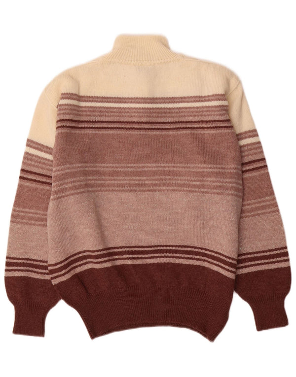 MARIEDDA Womens Button Neck Jumper Sweater UK 16 Large Brown Striped