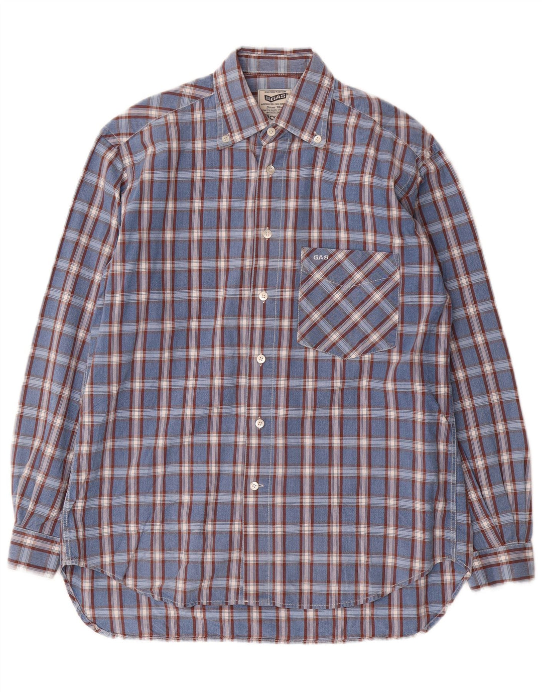Gas Mens Shirt Small Blue Check Cotton