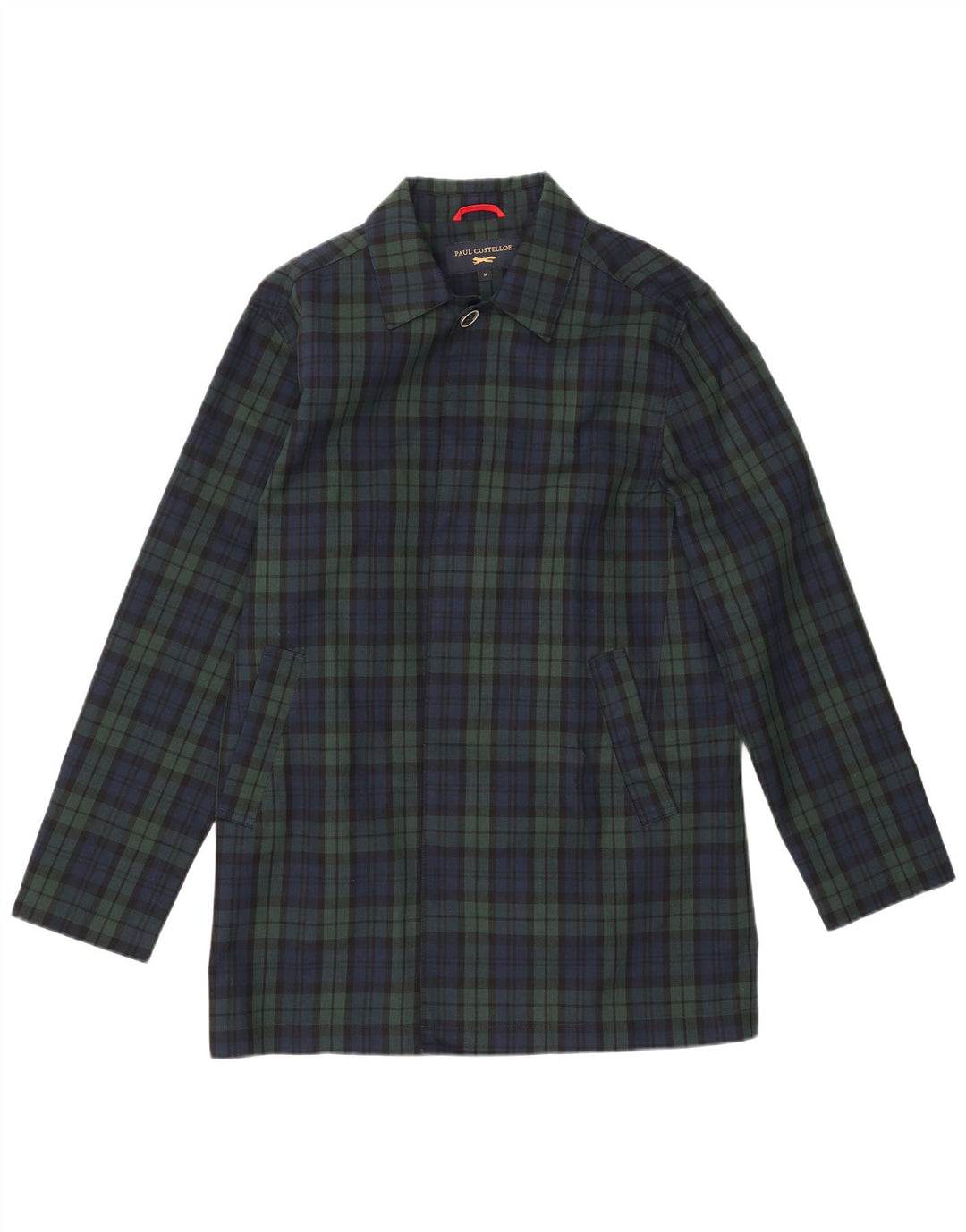 PAUL COSTELLOE Mens Overcoat UK 38 Medium Navy Blue Check Polyester