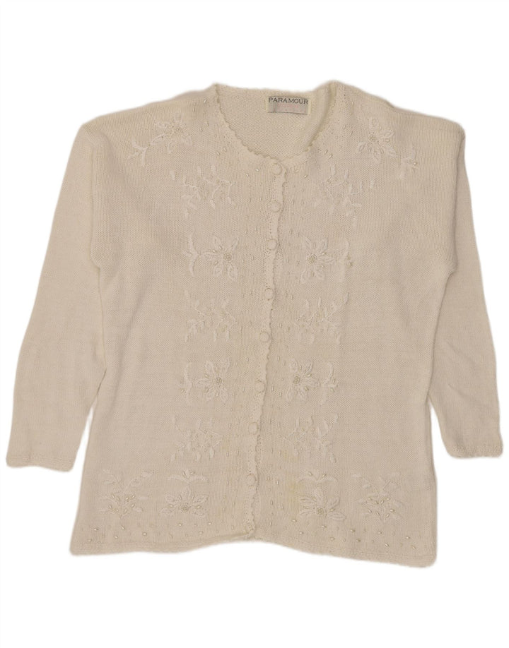 Paramour Womens Cardigan Sweater One Size White Floral Ramie