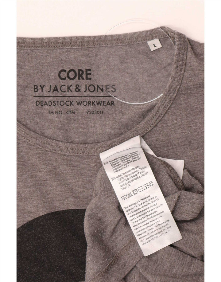 Jack & Jones Mens Core Graphic T-Shirt Top Large Grey Polyester