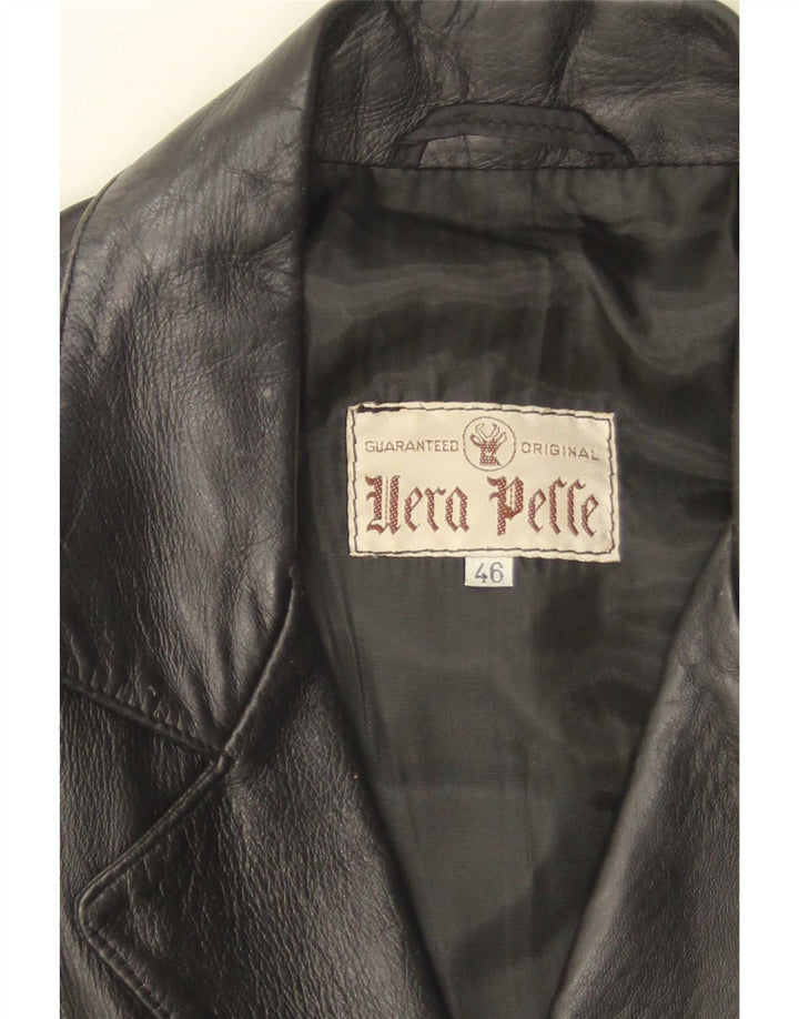 Vintage Womens 3 Button Leather Blazer Jacket IT 46 Large Black Leather