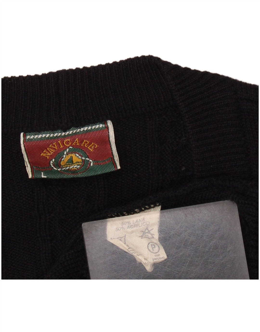 Navigare Mens Cardigan Sweater Large Navy Blue Wool