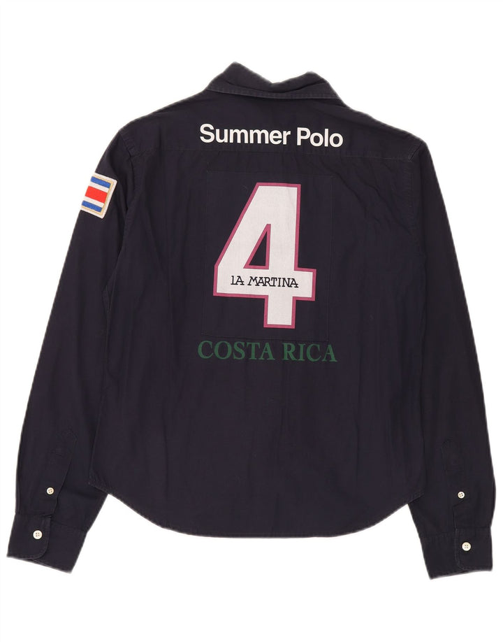 LA MARTINA Womens Graphic Shirt UK 16 Large Navy Blue Cotton