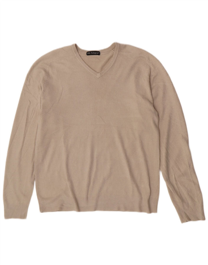 Marks & Spencer Mens Autograph V-Neck Jumper Sweater Medium Beige