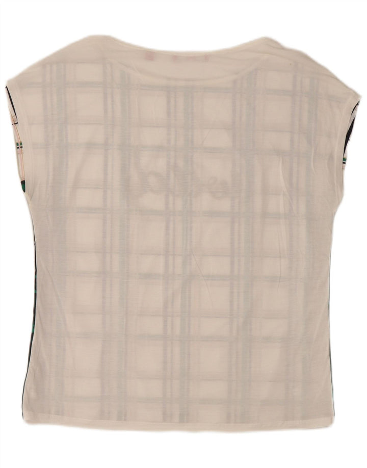 S.OLIVER Womens Graphic T-Shirt Top EU 38 Medium Off White Check Viscose