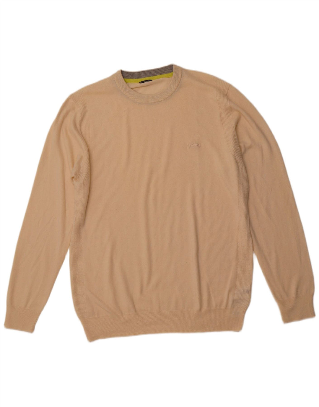 GUESS Mens Crew Neck Jumper Sweater UK 44 2XL Beige Polyamide
