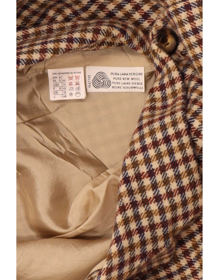 Marella Womens 3 Button Blazer Jacket UK 18 XL Brown Houndstooth New Wool