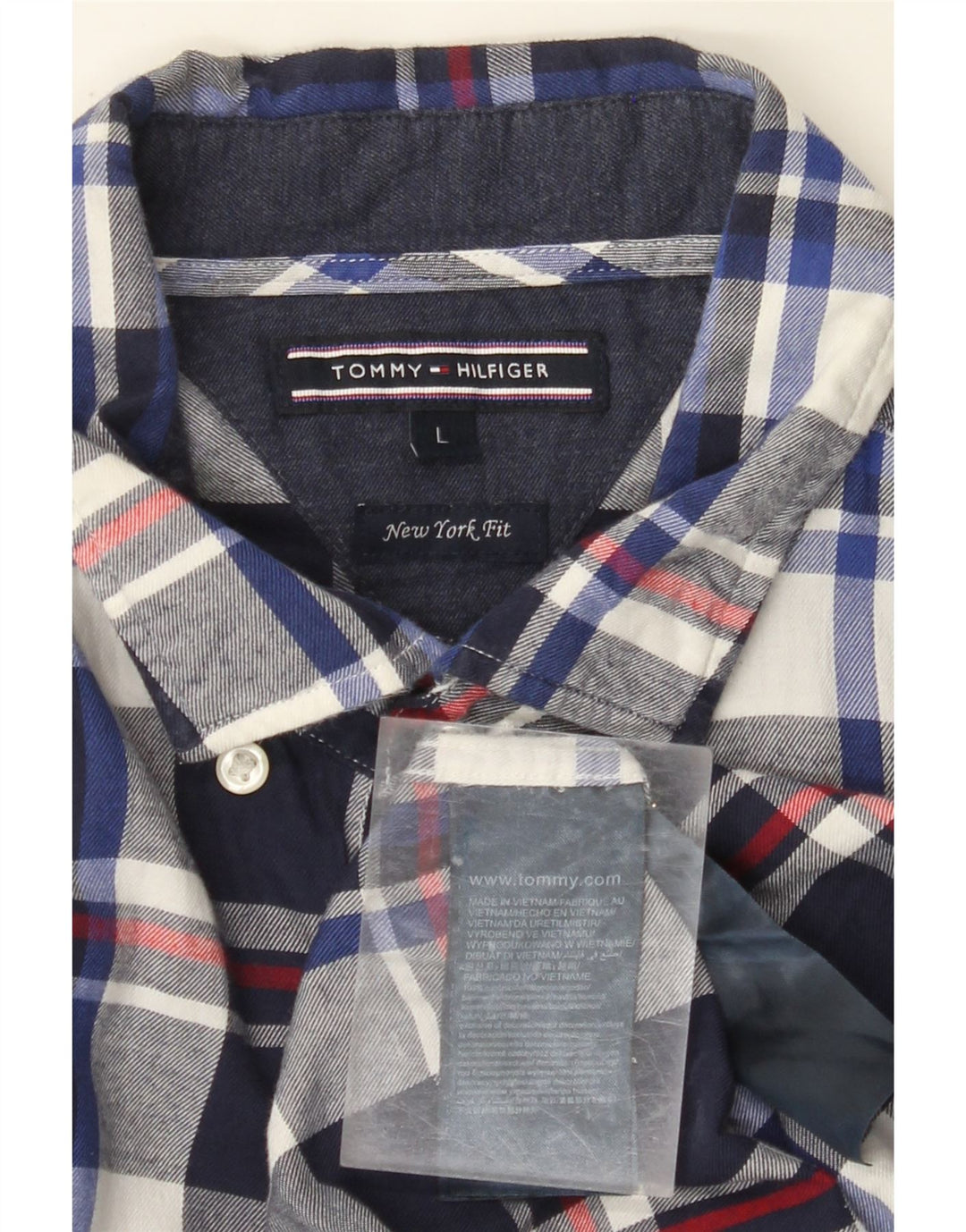 TOMMY HILFIGER Mens New York Fit Flannel Shirt Large Navy Blue Check