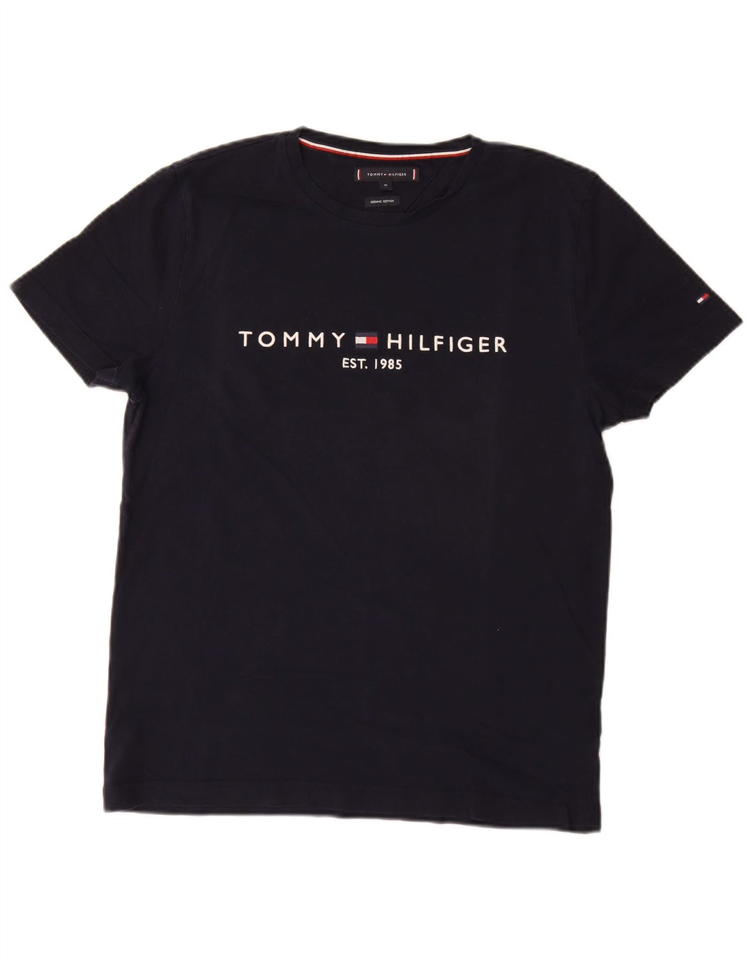 TOMMY HILFIGER Mens Graphic T-Shirt Top Medium Navy Blue Cotton