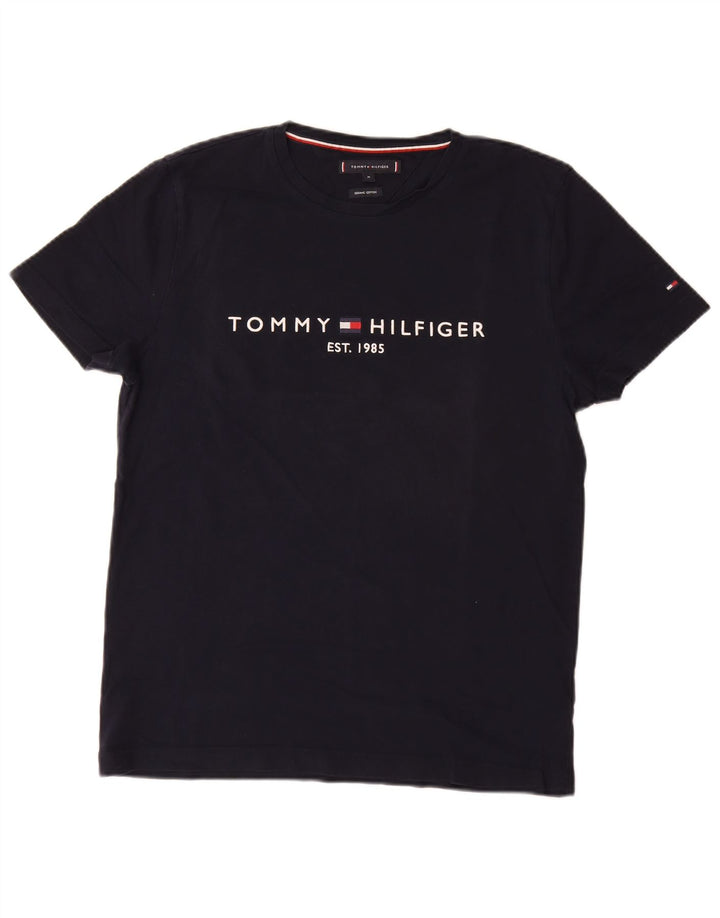 TOMMY HILFIGER Mens Graphic T-Shirt Top Medium Navy Blue Cotton