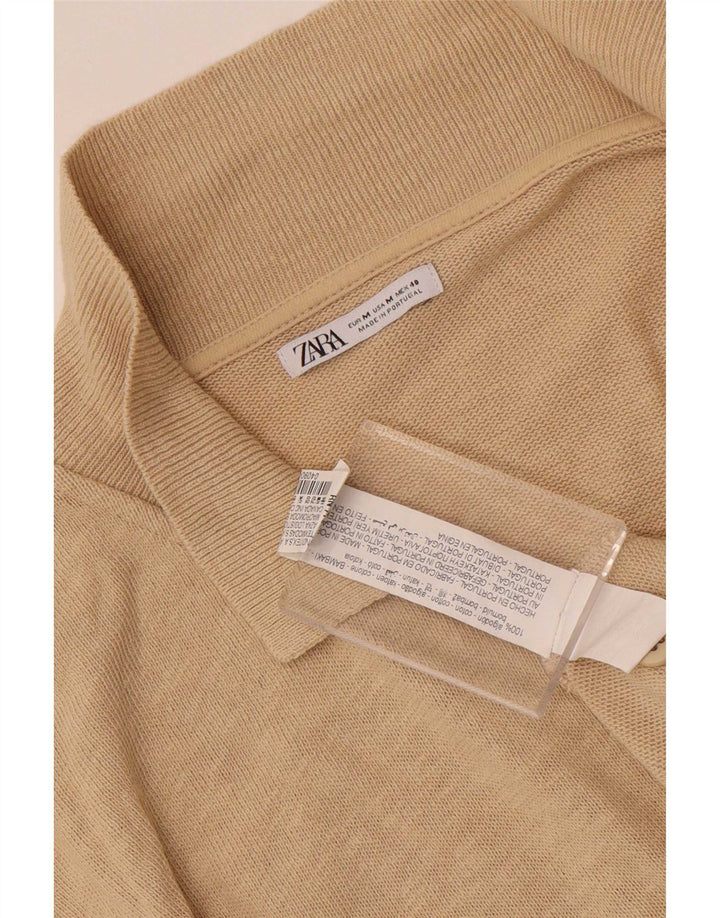Zara Mens Short Sleeve Shirt Medium Beige Flecked Cotton