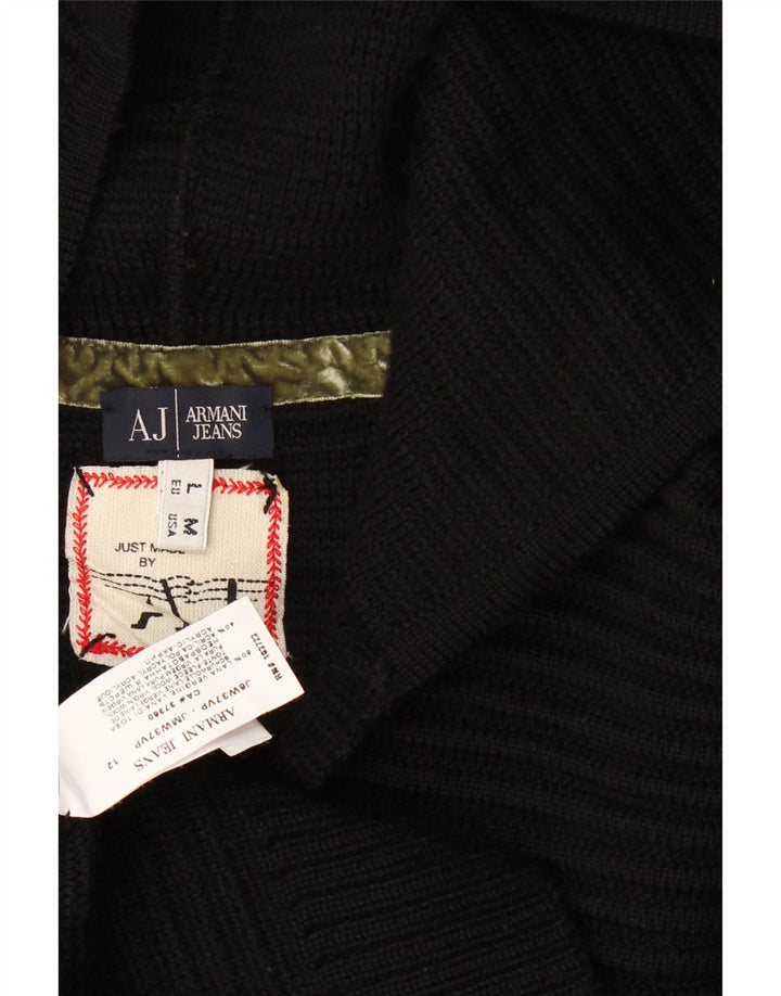 Armani Jeans Womens Hooded Jumper Sweater UK 14 Medium Black Wool