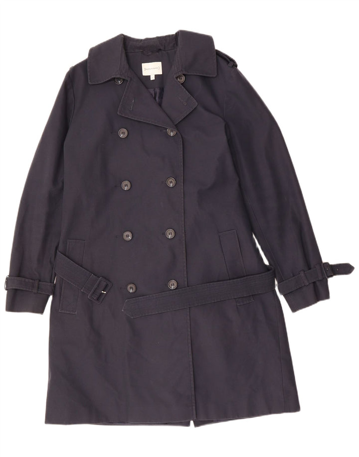 WAREHOUSE Womens Trench Coat UK 16 Large Navy Blue Polyester