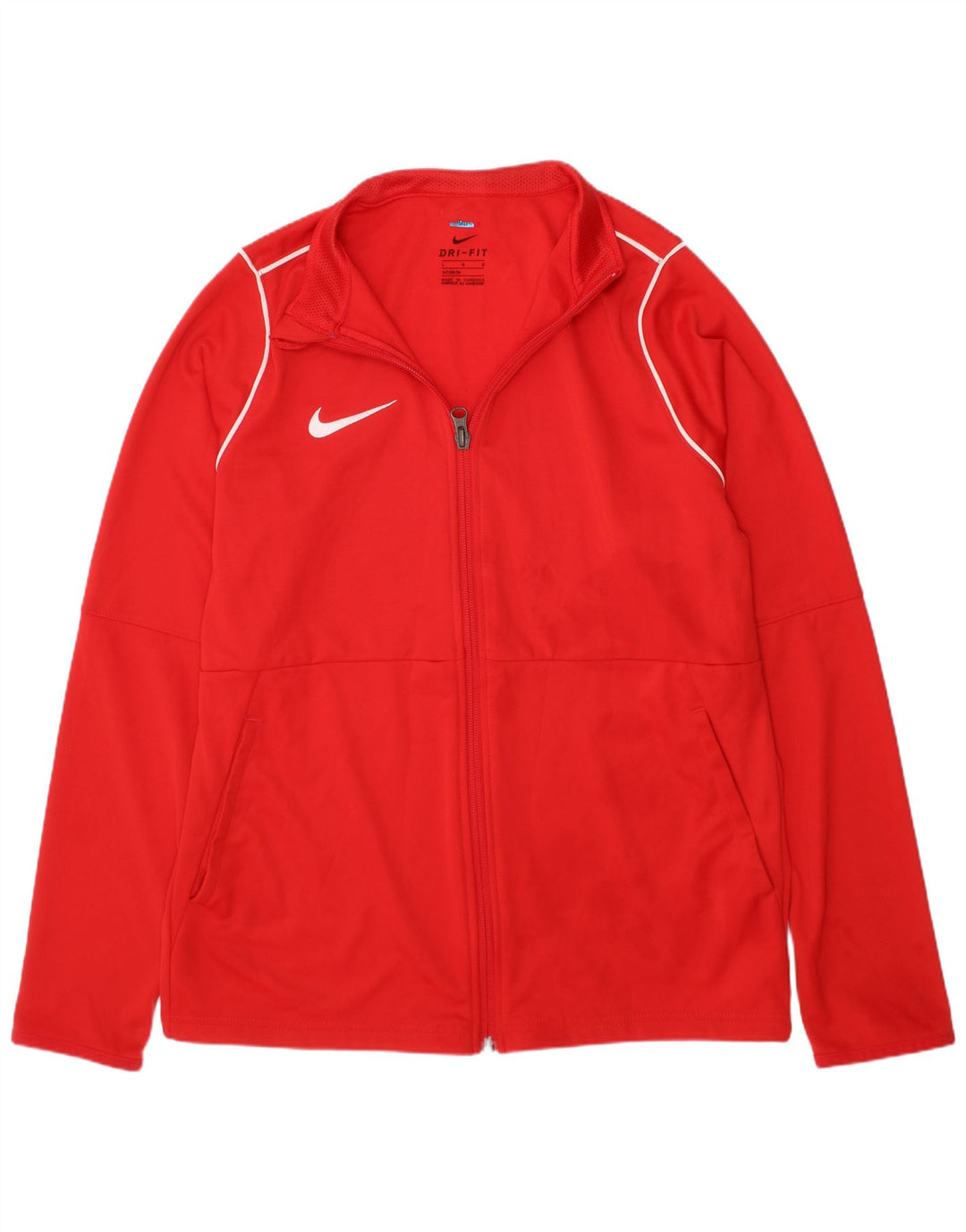 NIKE Boys Dri Fit Tracksuit Top Jacket 12-13 Years Large Red Polyester