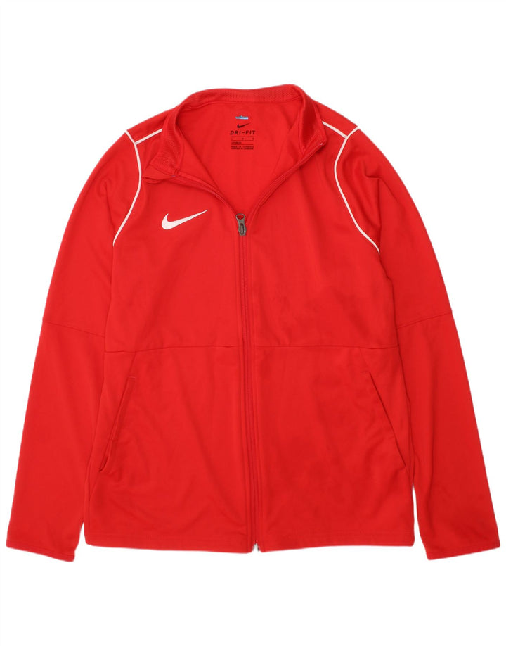 NIKE Boys Dri Fit Tracksuit Top Jacket 12-13 Years Large Red Polyester