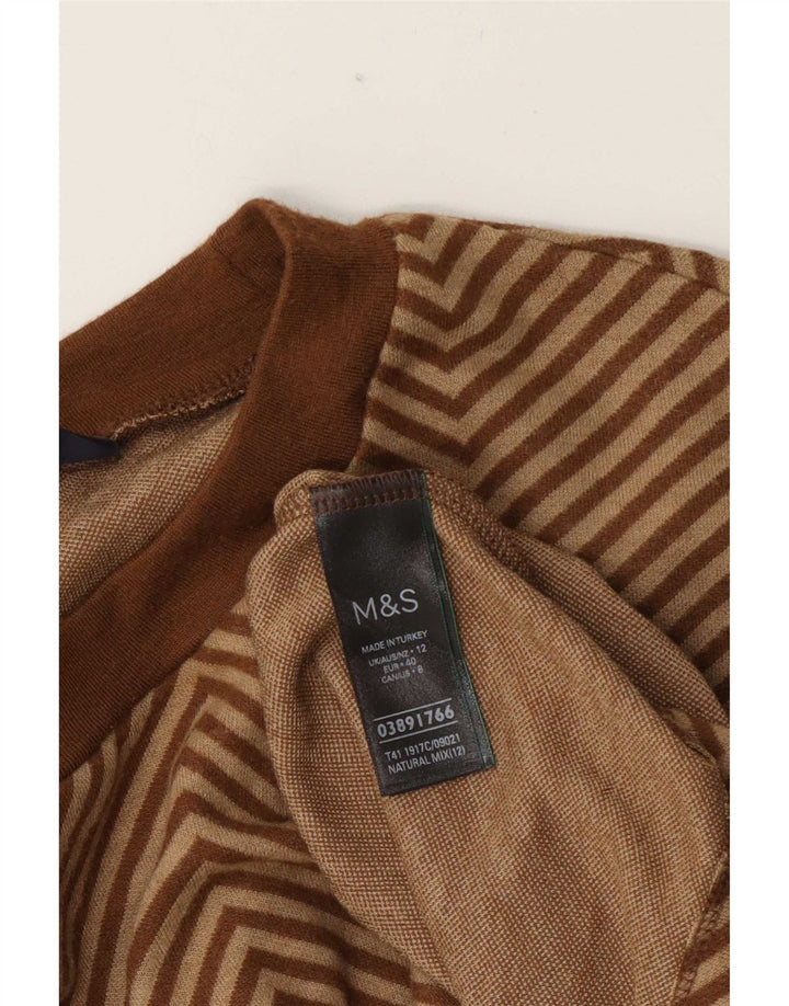 Marks & Spencer Womens Crew Neck Jumper Sweater UK 12 Medium Brown Chevron