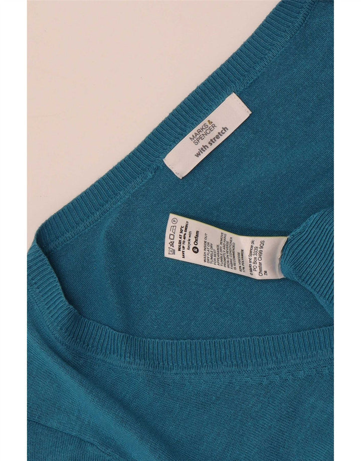 Marks & Spencer Womens V-Neck Jumper Sweater UK 14 Medium Turquoise Viscose