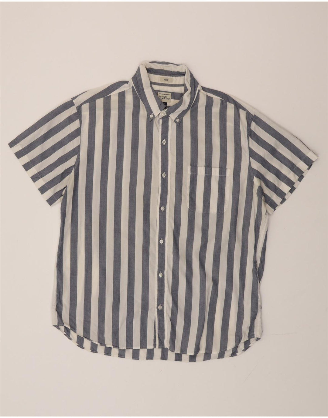 J. CREW Mens Short Sleeve Slim Shirt XL Blue Striped Cotton
