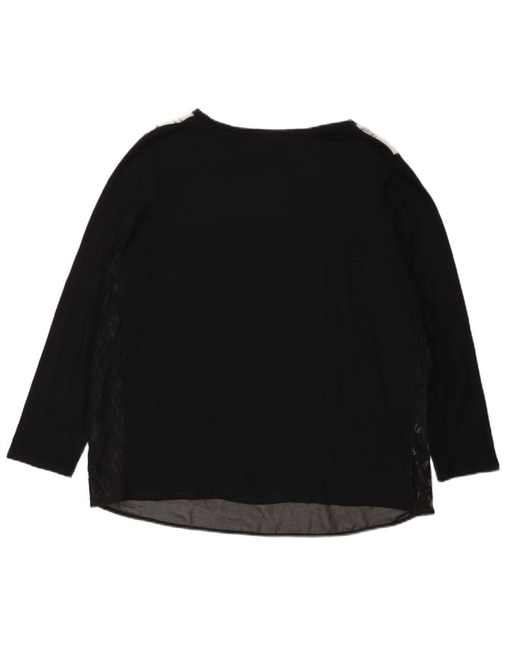 ELENA MIRO Womens Graphic Top Long Sleeve UK 18 XL Black