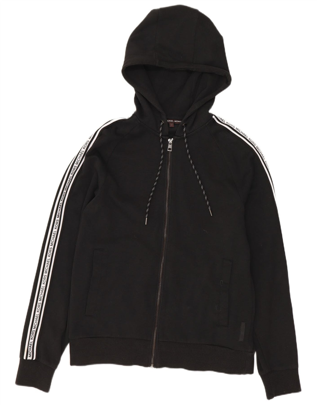 MICHAEL KORS Mens Graphic Zip Hoodie Sweater Small Black Colourblock