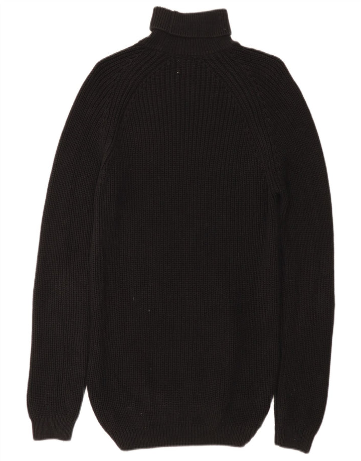 ZARA Womens Longline Roll Neck Jumper Sweater UK 14 Medium Black Cotton