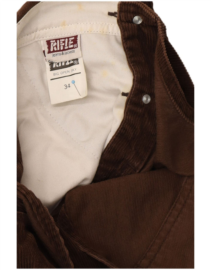 RIFLE Mens Carpenter Dungarees Corduroy Trousers W34 L30 Brown Cotton