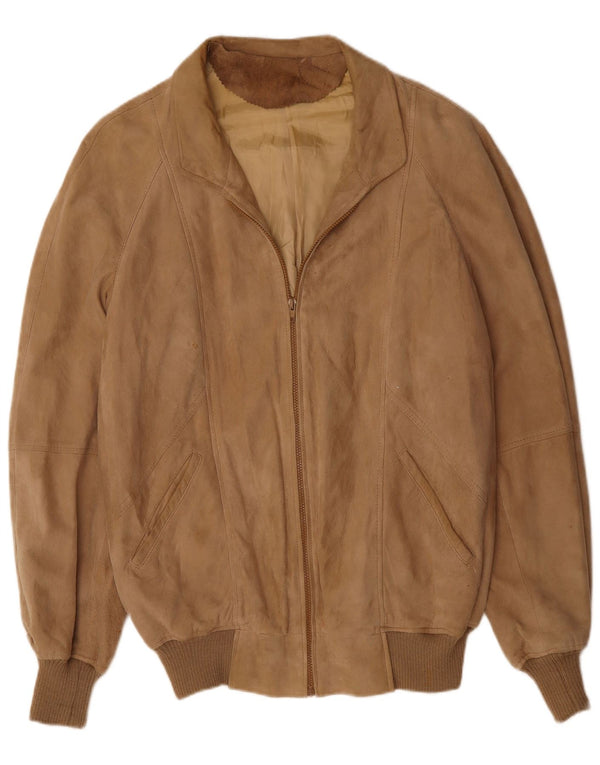 VINTAGE Mens Suede Bomber Jacket UK 42 XL Brown