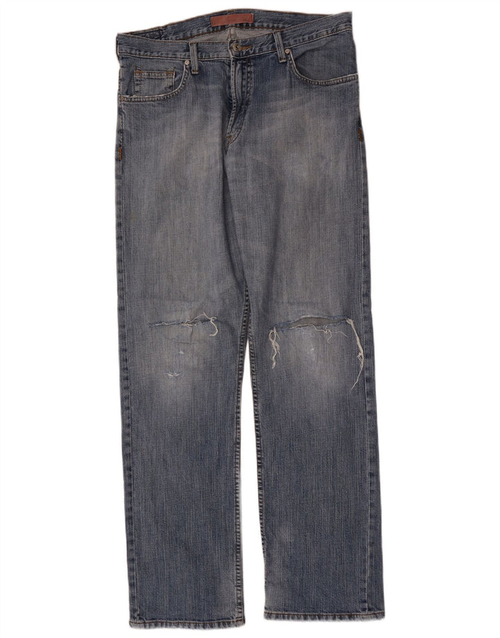 Lee Mens Distressed Straight Jeans W34 L34 Blue Cotton