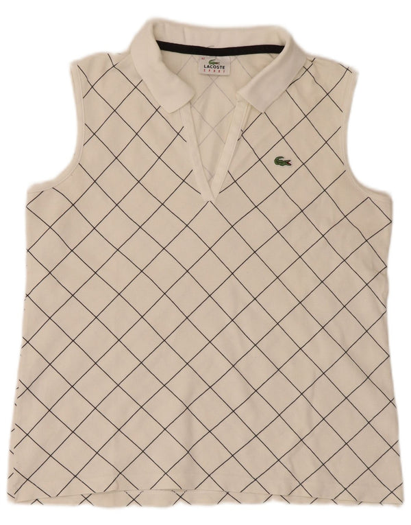 Lacoste Womens Sleeveless Polo Shirt Size 42 Large White Check Cotton